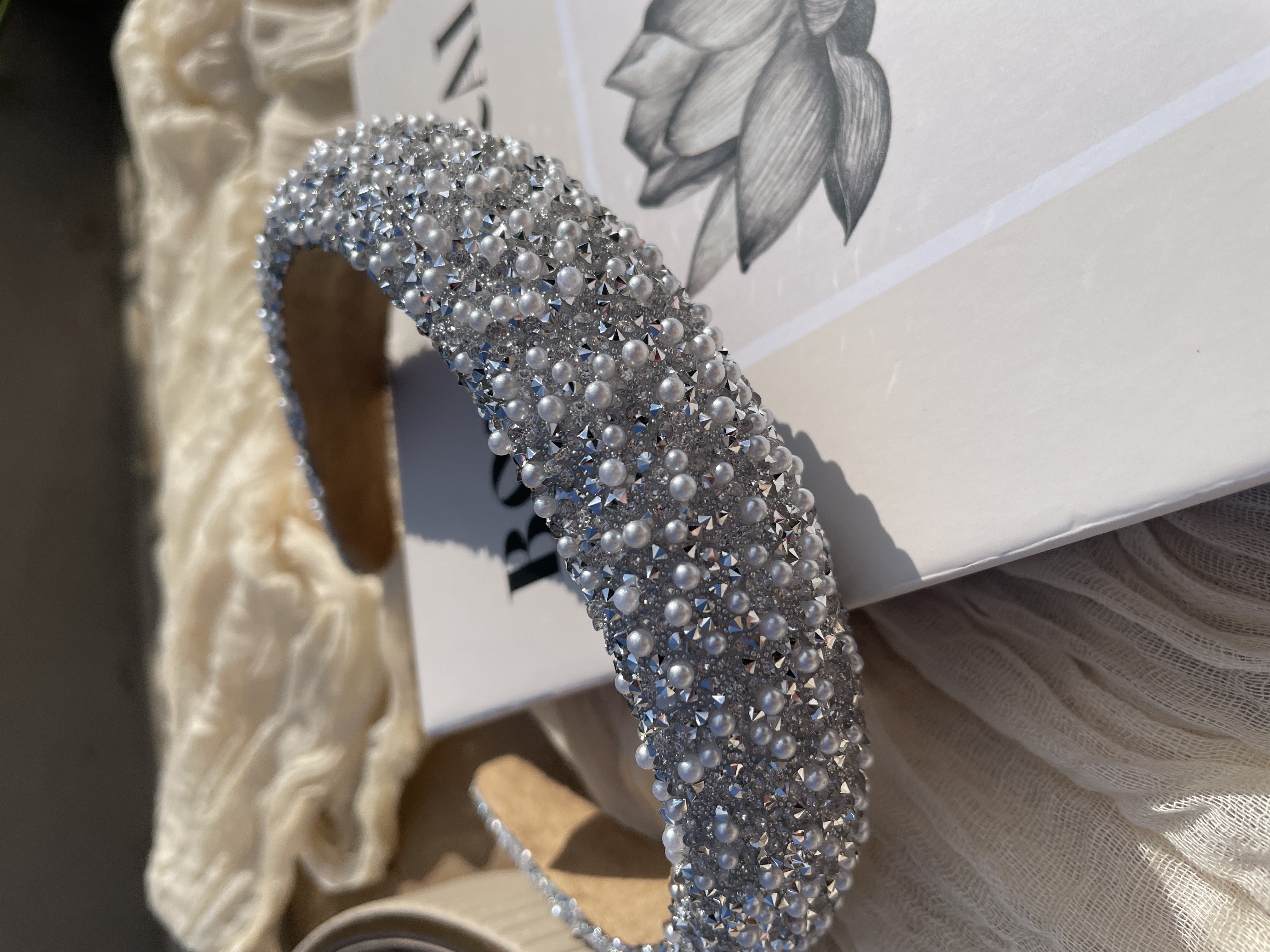 Crystal Padded Headband - Silver