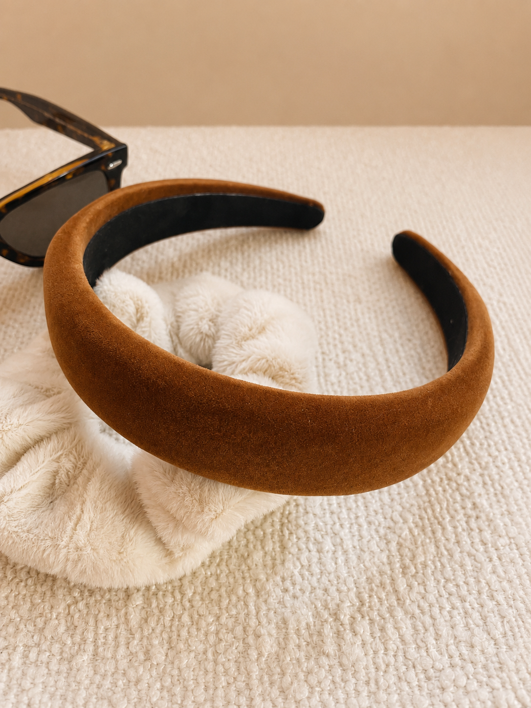 Velvet Padded Headband - Coffee
